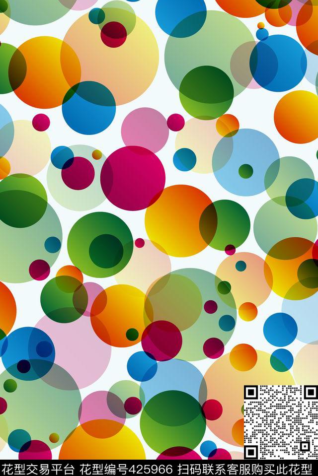 抽象七彩可爱气泡 - 425966 - 抽象 可爱 气泡 - 数码印花花型 － 女装花型设计 － 瓦栏