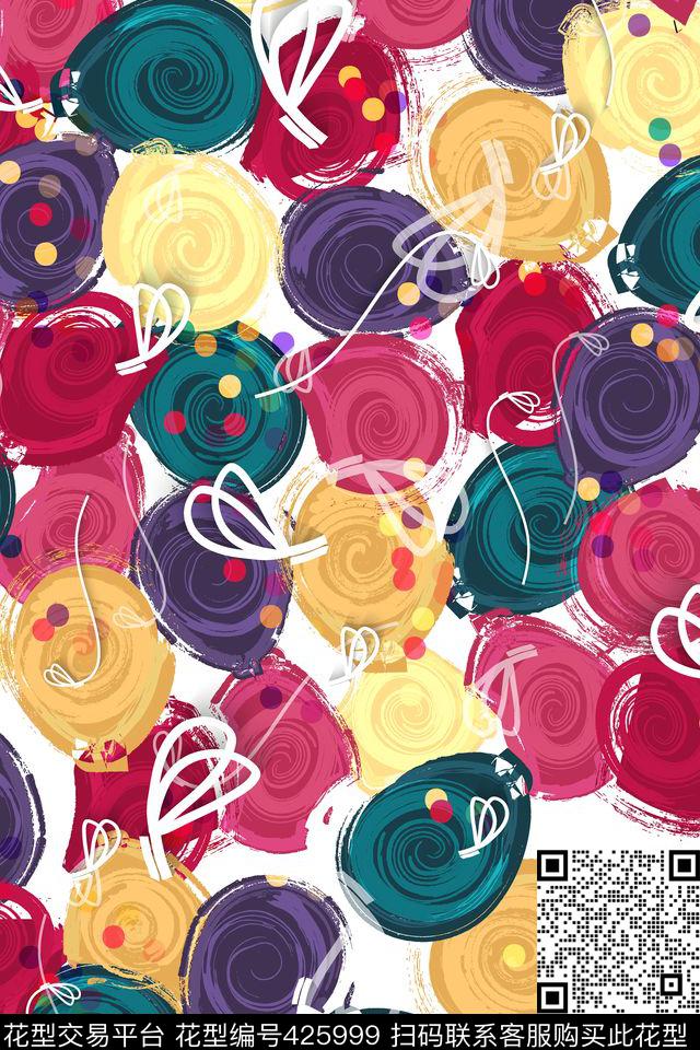 抽象蝴蝶结花卉 - 425999 - 抽象 蝴蝶结 花卉 - 传统印花花型 － 女装花型设计 － 瓦栏