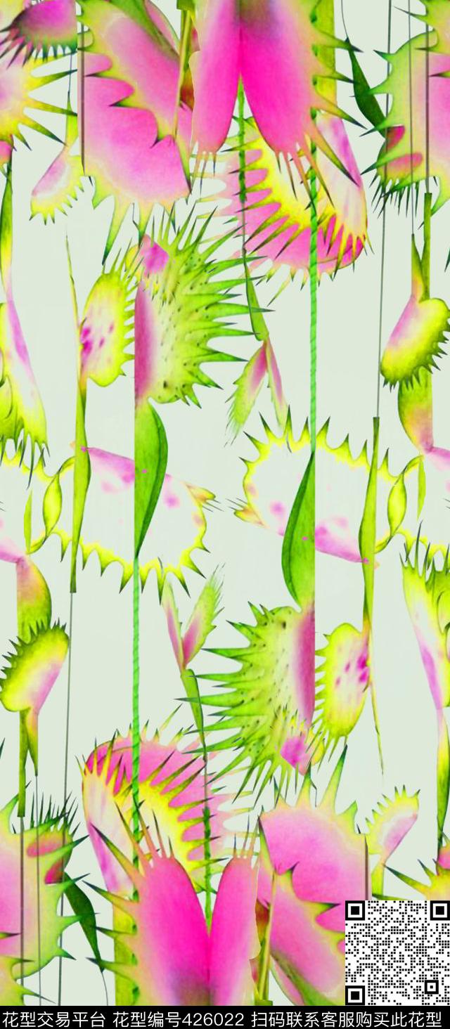 女装数码双边定位大花卉连衣裙系列 - 426022 - 花卉 攀藤植物 裙装 - 数码印花花型 － 女装花型设计 － 瓦栏