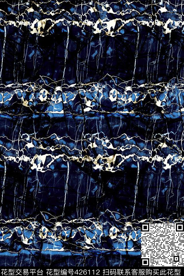 蓝色系大理石裂纹  男装衬衫 - 426112 - 大理石 简约 时尚 - 数码印花花型 － 女装花型设计 － 瓦栏