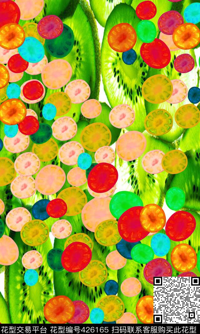 2015417 - 426165 - 清爽夏日风情 时尚 水果切片 - 数码印花花型 － 女装花型设计 － 瓦栏