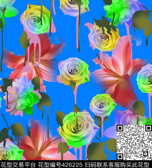 梦幻水墨花朵 - 426225 - 幻彩 水墨 花朵 - 数码印花花型 － 女装花型设计 － 瓦栏