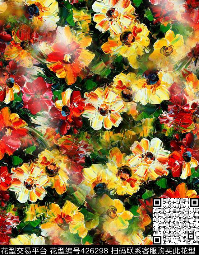 服装花型 - 426298 - 花 数码 油画 - 数码印花花型 － 女装花型设计 － 瓦栏
