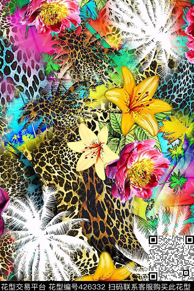 豹纹花 - 426332 - 数码 豹纹 花 - 数码印花花型 － 女装花型设计 － 瓦栏