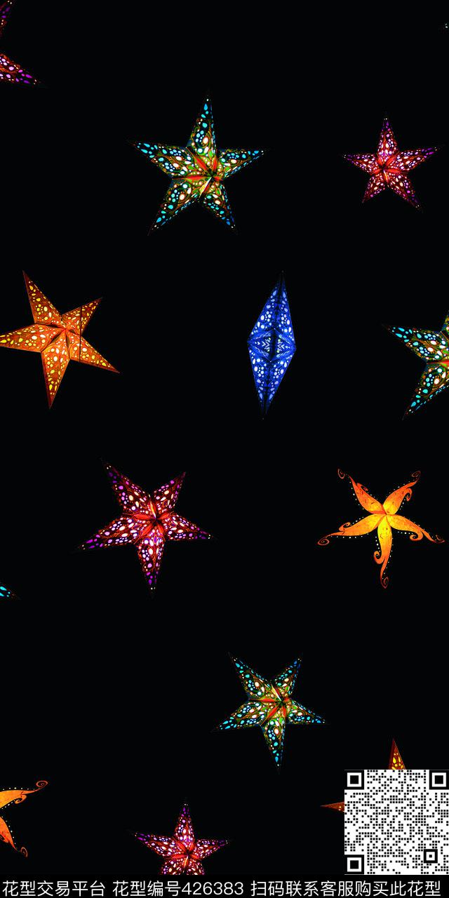 彩色星星 - 426383 - 时尚 星星 满版花型 - 数码印花花型 － 女装花型设计 － 瓦栏