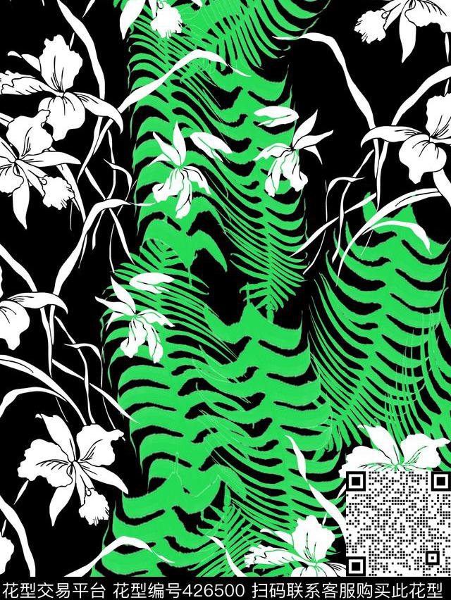 2015419 - 426500 - 淡雅自然风 花 蕨类叶子 - 数码印花花型 － 女装花型设计 － 瓦栏
