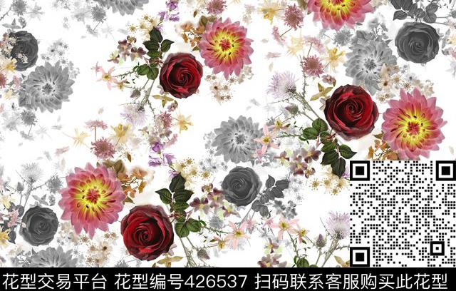 花卉时尚 - 426537 - 流行 时尚 花卉 服装 - 数码印花花型 － 女装花型设计 － 瓦栏