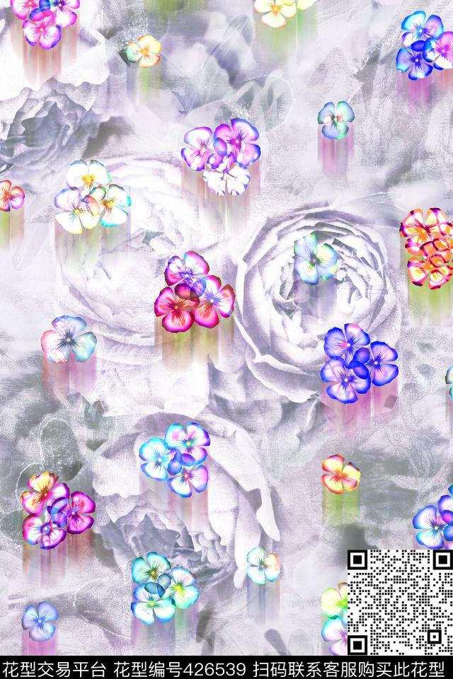 古典底纹流行数码花卉 - 426539 - 流行底纹 流行数码花卉 数码小花 - 数码印花花型 － 女装花型设计 － 瓦栏