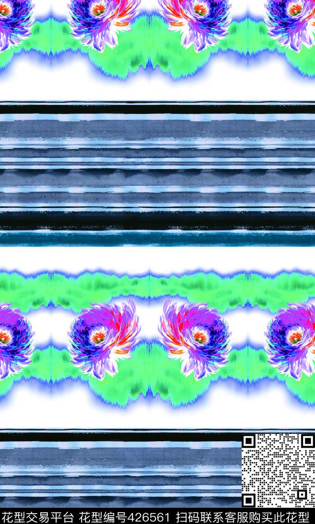 条纹花卉组合 - 426561 - 时尚 条纹 花卉 - 数码印花花型 － 女装花型设计 － 瓦栏