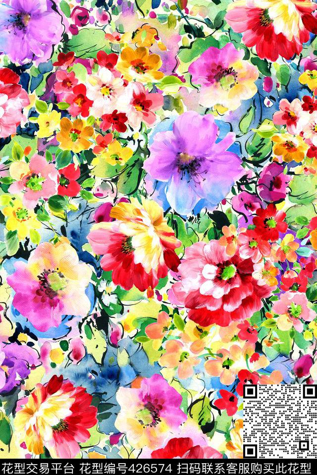 手绘 小碎花 - 426574 - 手绘 多彩 小碎花 花卉 - 数码印花花型 － 女装花型设计 － 瓦栏