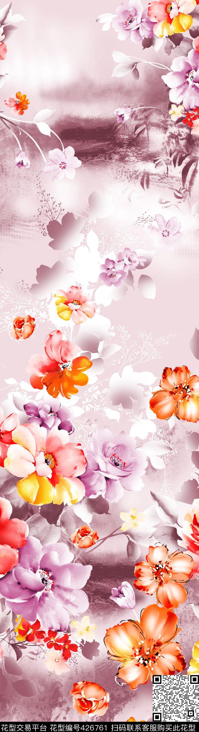 国画系列 - 426761 - 流行 时尚 花夲 中国风 - 数码印花花型 － 女装花型设计 － 瓦栏