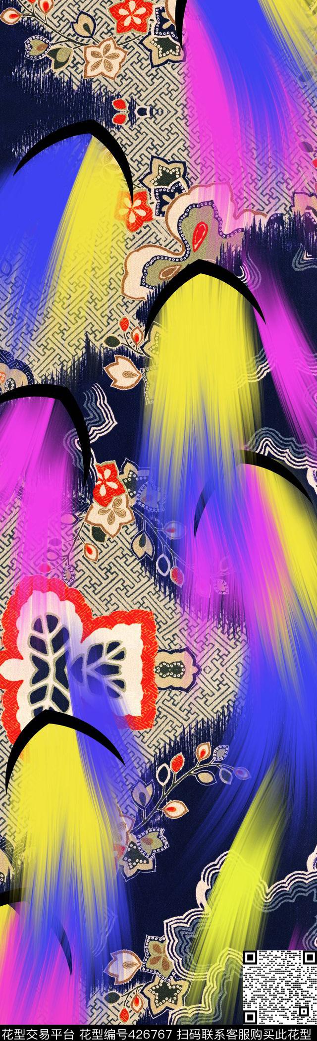 CD0290 - 426767 - 定位 布纹底 羽毛 - 数码印花花型 － 女装花型设计 － 瓦栏