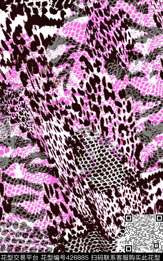 虎皮豹纹系列组合 - 426885 - 动物纹 流行时尚 复杂渐变 - 传统印花花型 － 女装花型设计 － 瓦栏