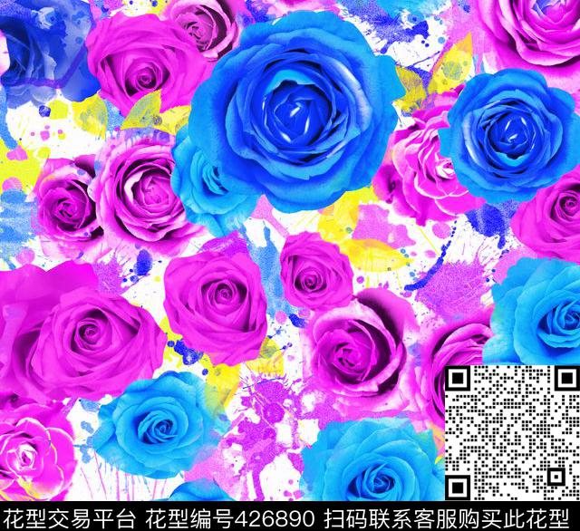 迷你玫瑰组合 - 426890 - 传统 流行时尚 花夲 - 传统印花花型 － 女装花型设计 － 瓦栏