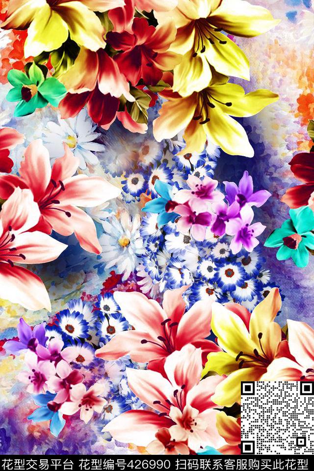 炫彩时尚小花 - 426990 - 时尚女装 水彩花 小碎花 - 数码印花花型 － 女装花型设计 － 瓦栏