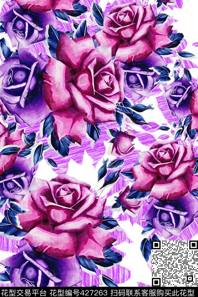 油画花卉，大牌花卉 - 427263 - 大气复古 底纹 欧美油画花卉 - 数码印花花型 － 女装花型设计 － 瓦栏
