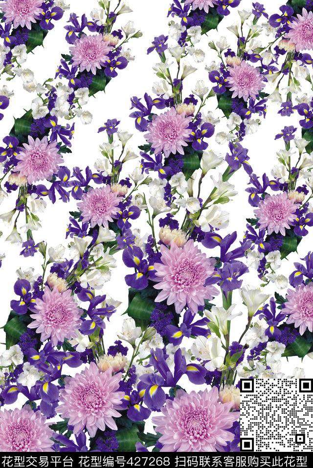 大束花卉，清晰花卉图案 - 427268 - 花卉 满版花卉 清新田园风 - 数码印花花型 － 女装花型设计 － 瓦栏