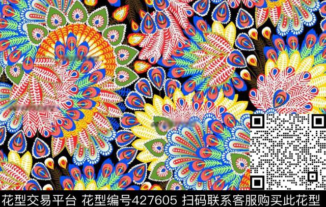 抽象羽毛连衣裙花型 - 427605 - 抽象 羽毛 花卉 - 数码印花花型 － 女装花型设计 － 瓦栏