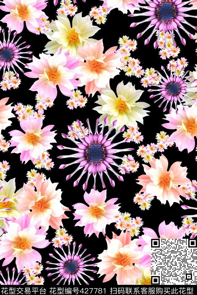 冷色炫彩 - 427781 - 花卉摄影 欧美 平面排列 - 数码印花花型 － 女装花型设计 － 瓦栏