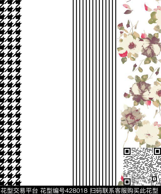 服装花型 - 428018 - 欧美 几何 花 - 数码印花花型 － 女装花型设计 － 瓦栏