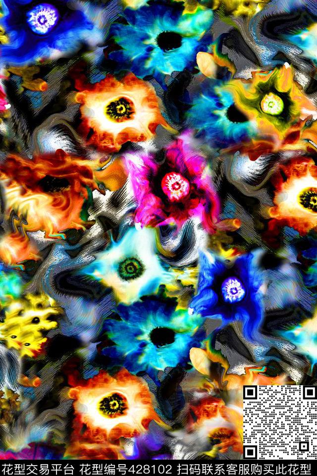 虚幻 - 428102 - 抽象 混搭 夜色 - 数码印花花型 － 女装花型设计 － 瓦栏