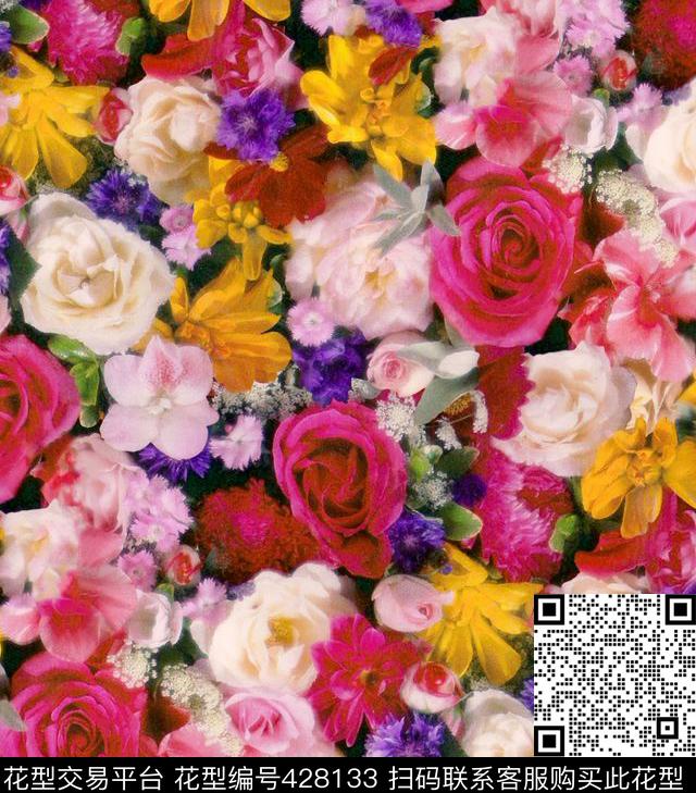 鲜花云集 - 428133 - 休闲 花卉 玫瑰花 - 数码印花花型 － 女装花型设计 － 瓦栏
