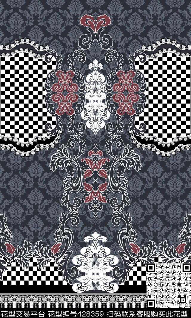 几何民族风花纹 - 428359 - 几何黑白 民族风 矢量花纹 - 传统印花花型 － 女装花型设计 － 瓦栏