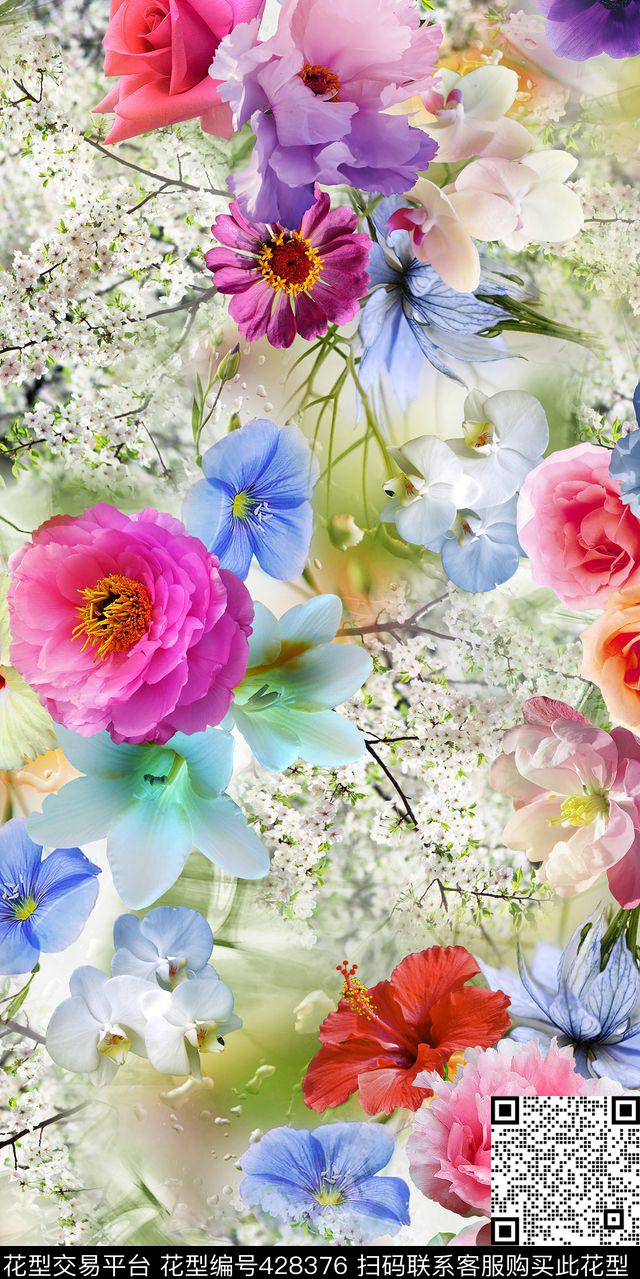 春暖花开清新秀气花卉 - 428376 - 满版花型 各种花卉 清新秀气 - 数码印花花型 － 女装花型设计 － 瓦栏
