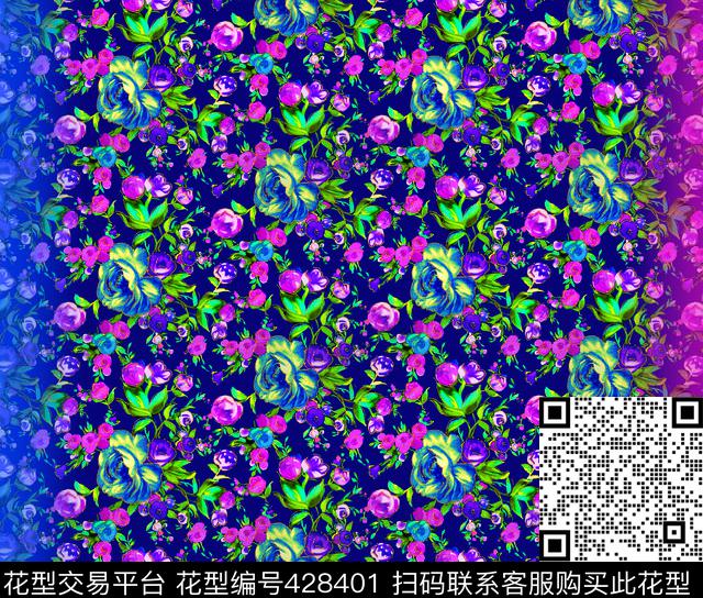 五彩花卉2014820(1)-1.jpg - 428401 - 彩色花卉 花卉 蓝红边 - 数码印花花型 － 女装花型设计 － 瓦栏