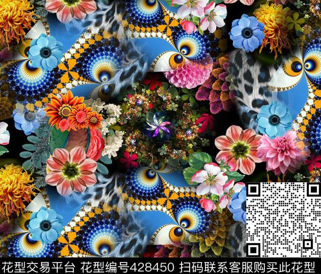 时尚花卉组合未来元素印花 - 428450 - 3D 花卉 时尚 - 数码印花花型 － 女装花型设计 － 瓦栏