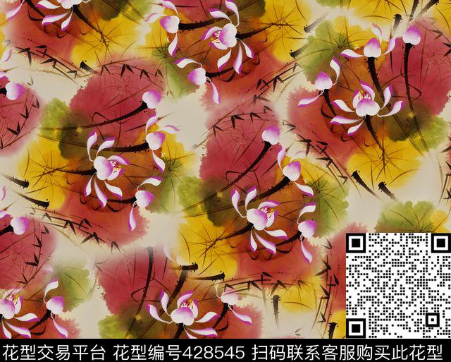 	20141143.jpg - 428545 - 花卉 黄  红 - 数码印花花型 － 女装花型设计 － 瓦栏