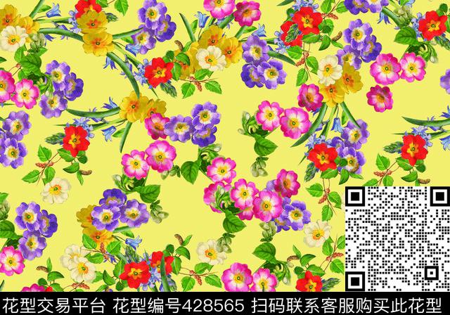 花卉20141222.jpg - 428565 - 花卉组合 黄蓝 红 - 数码印花花型 － 女装花型设计 － 瓦栏