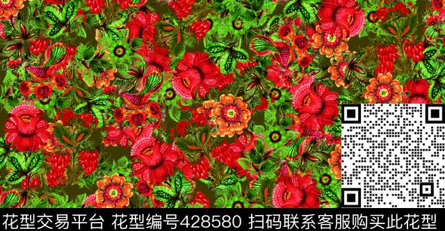 花卉组合20141247.jpg - 428580 - 花卉组合 酒红黄 花卉 - 数码印花花型 － 女装花型设计 － 瓦栏