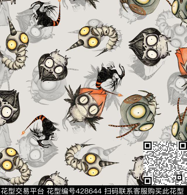 个性昆虫插画数码印花. - 428644 - 个性 昆虫 流行时尚 - 数码印花花型 － 女装花型设计 － 瓦栏