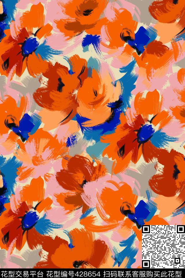 抽象花卉 - 428654 - 抽象 花卉 清新 时尚 - 数码印花花型 － 女装花型设计 － 瓦栏