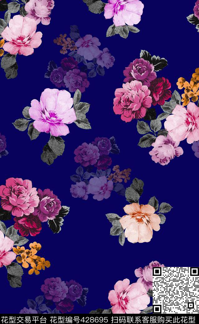 最新时尚经典花卉 - 428695 - 韩风 花朵 叶子 - 数码印花花型 － 女装花型设计 － 瓦栏