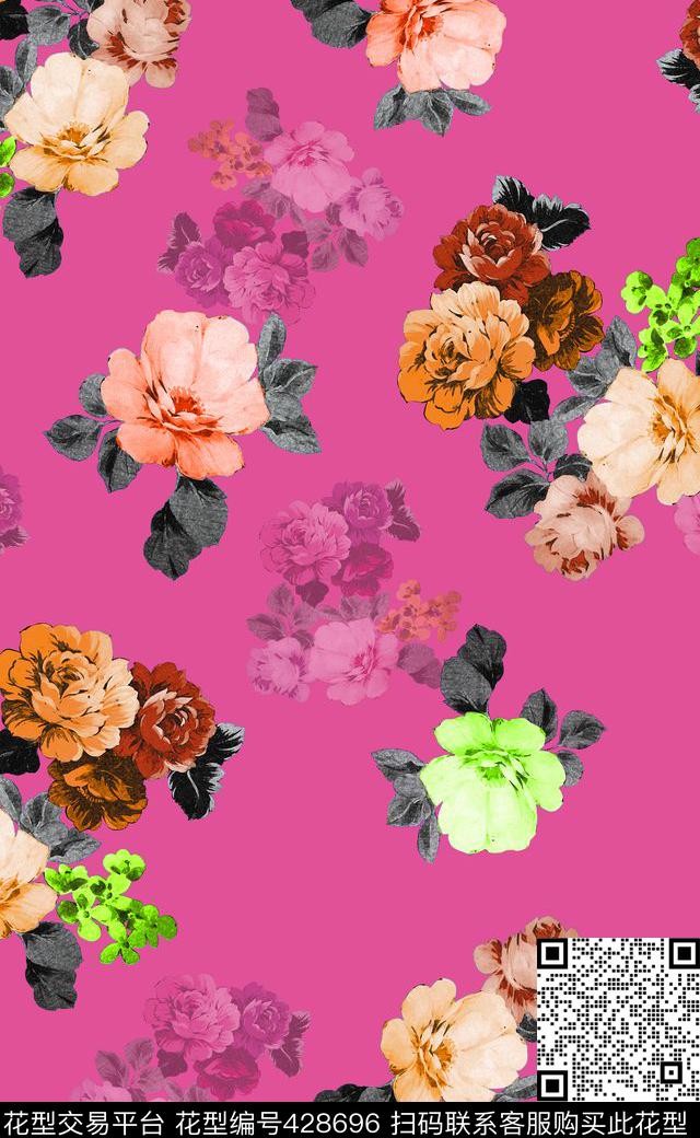 最新时尚经典花卉 - 428696 - 韩风 花朵 叶子 - 数码印花花型 － 女装花型设计 － 瓦栏