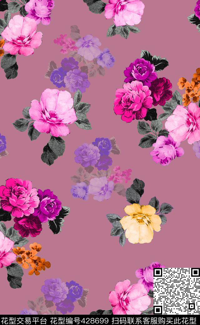 最新时尚经典花卉 - 428699 - 韩风 花朵 叶子 - 数码印花花型 － 女装花型设计 － 瓦栏