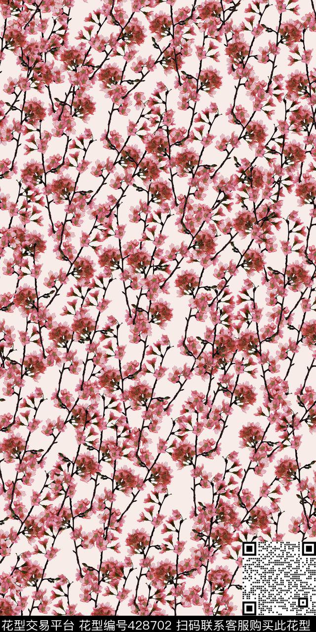 	樱花 - 428702 - 樱花 花卉 小碎花 - 数码印花花型 － 女装花型设计 － 瓦栏