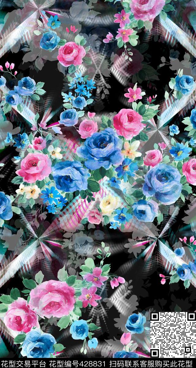 未来元素时尚手绘花卉数码印花 - 428831 - 花卉 手绘花 未来元素 - 数码印花花型 － 女装花型设计 － 瓦栏