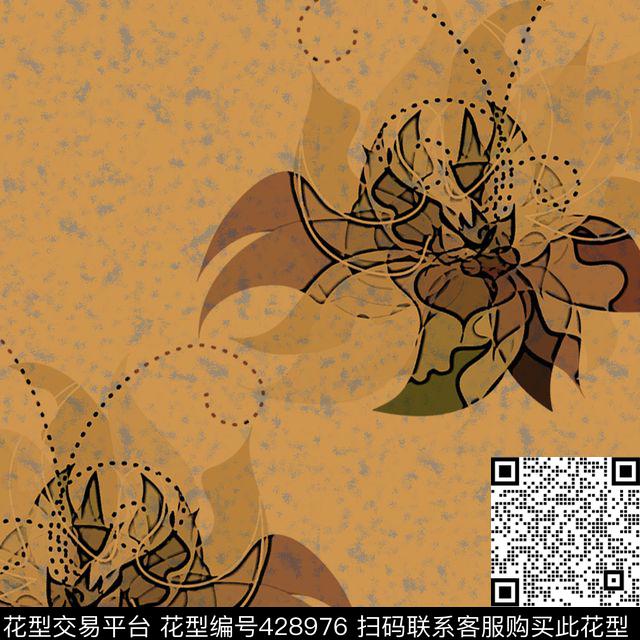复古花卉系列  - 428976 - 复古 花卉 黄 - 传统印花花型 － 女装花型设计 － 瓦栏
