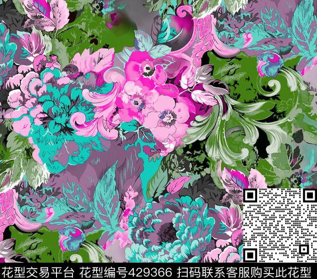 时尚面料花型   数码印花  流行花型 - 429366 - 时尚面料花型   数码印花  流行花型 - 数码印花花型 － 女装花型设计 － 瓦栏