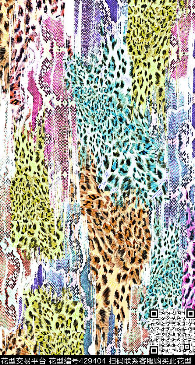 抽象彩色豹纹 蛇纹组合 创意服装 - 429404 - 彩色 豹纹 创意 - 数码印花花型 － 女装花型设计 － 瓦栏