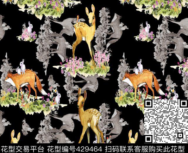 卡通动物花 - 429464 - 抽象 卡通 运物 - 数码印花花型 － 女装花型设计 － 瓦栏