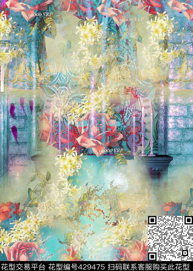 手绘色彩花卉系列 - 429475 - 花卉 流行 手绘 - 数码印花花型 － 女装花型设计 － 瓦栏