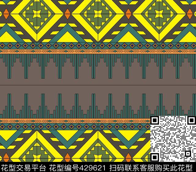 民族纹样 - 429621 - 民族风 湘西民族稳压管 - 传统印花花型 － 女装花型设计 － 瓦栏
