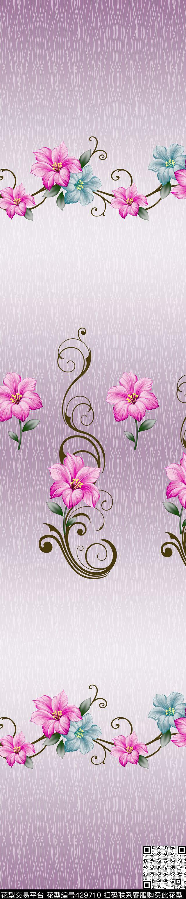 时尚窗帘花型  家纺花型  流行窗帘花型 - 429710 - 时尚窗帘花型  家纺花型 - 传统印花花型 － 床品花型设计 － 瓦栏