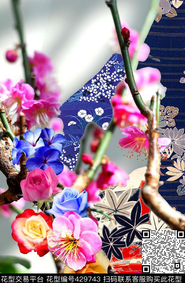 CD0471 - 429743 - 艺术照 花卉 传统印花布 - 数码印花花型 － 女装花型设计 － 瓦栏