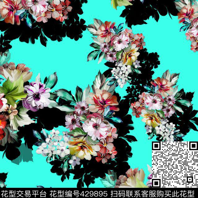 浅底立体手绘简易花卉 - 429895 - 时尚简单大气 手绘花卉 淡雅底纹 - 数码印花花型 － 女装花型设计 － 瓦栏