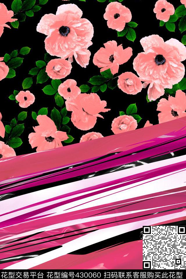 瑕疵花卉条纹油漆系列春夏服装花型 - 430060 - 花卉 条纹 油漆 - 数码印花花型 － 女装花型设计 － 瓦栏